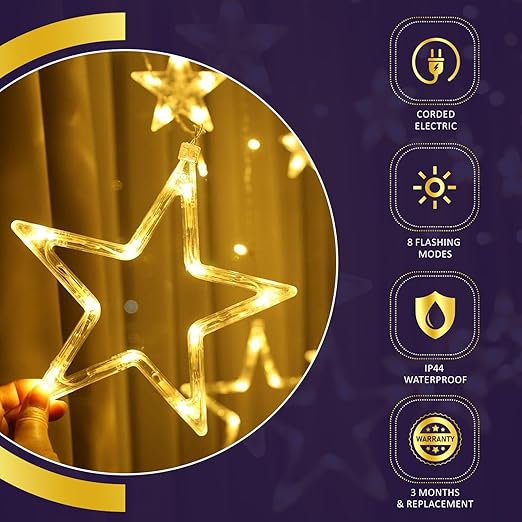 Real Stuf Star Curtain Light with 12 stars warm white for bedroom decoration