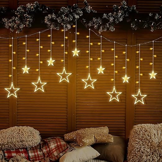 Real Stuf Star Curtain Light with 12 stars warm white for bedroom decoration