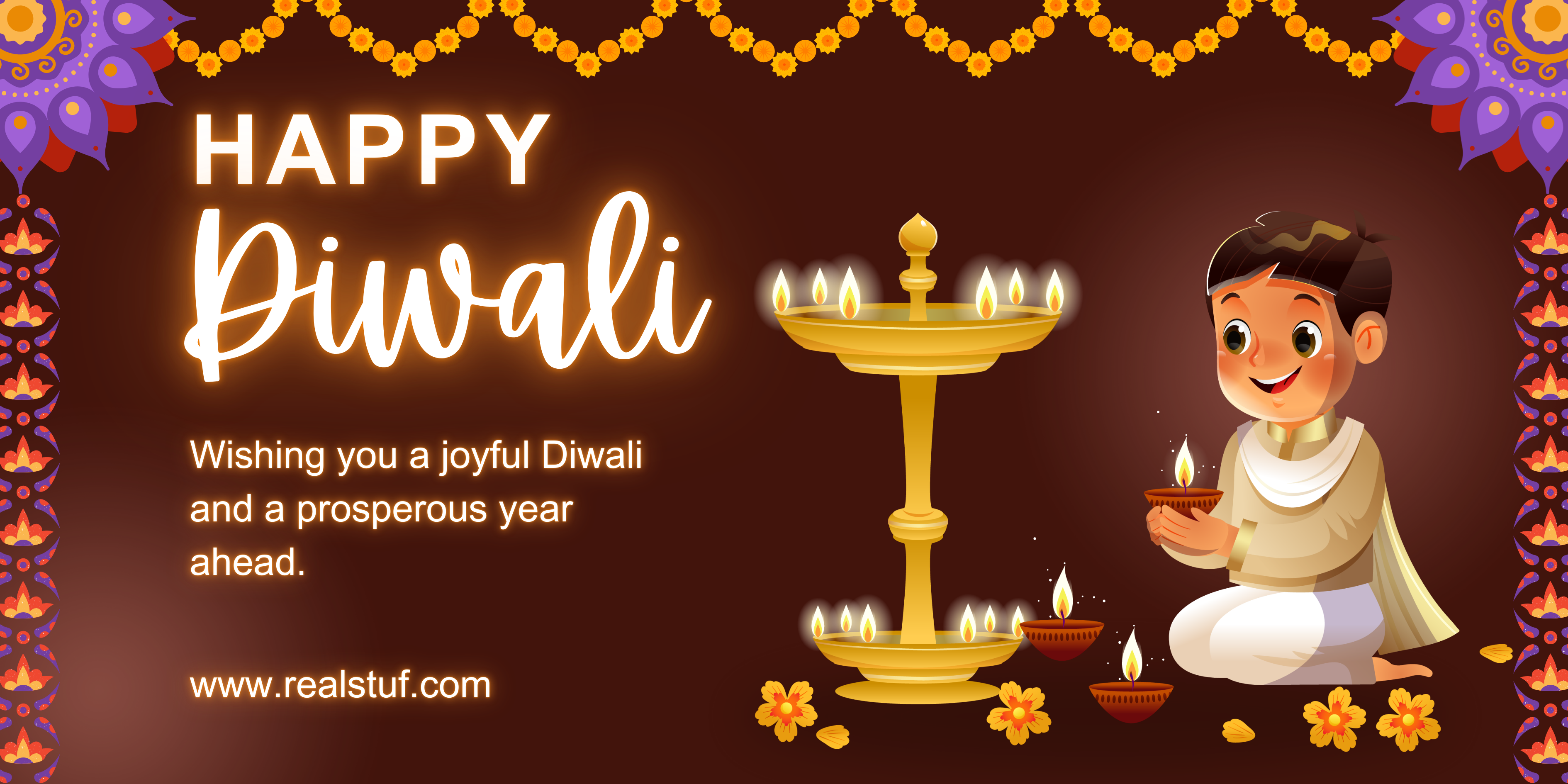 Gold and Brown Traditional Happy Diwali Banner Landscape